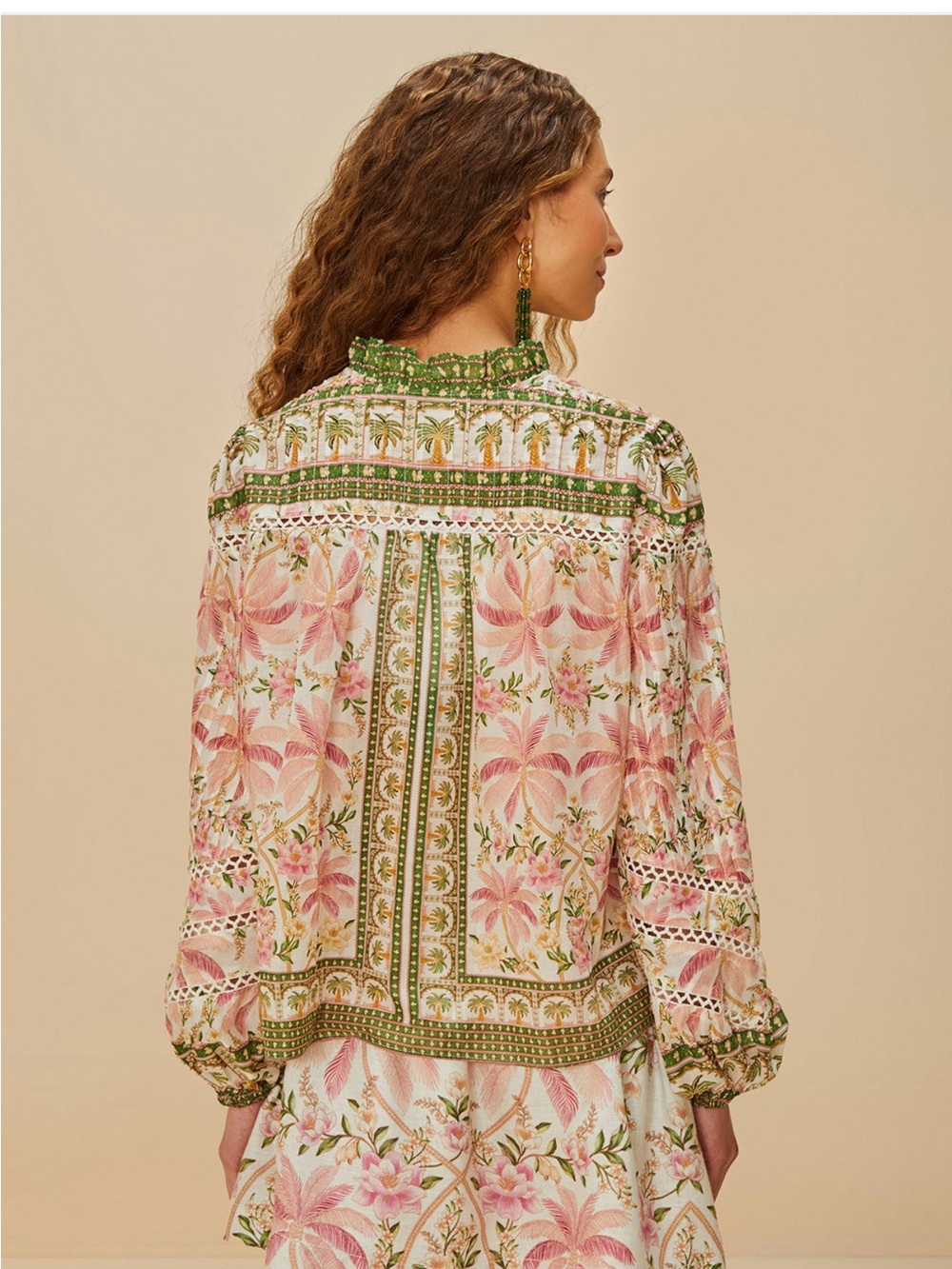 Farm Rio Off-White Palm Dream Blouse XS NWOT Tropical Vacation Resort Wear - Picture 5 of 7